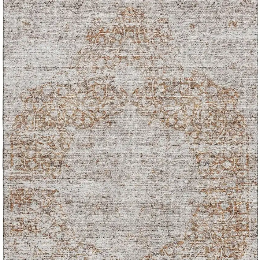 Copper And Beige Medallion Washable Area Rug With UV Protection Photo 3