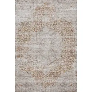 Photo of Copper And Beige Medallion Washable Area Rug With UV Protection
