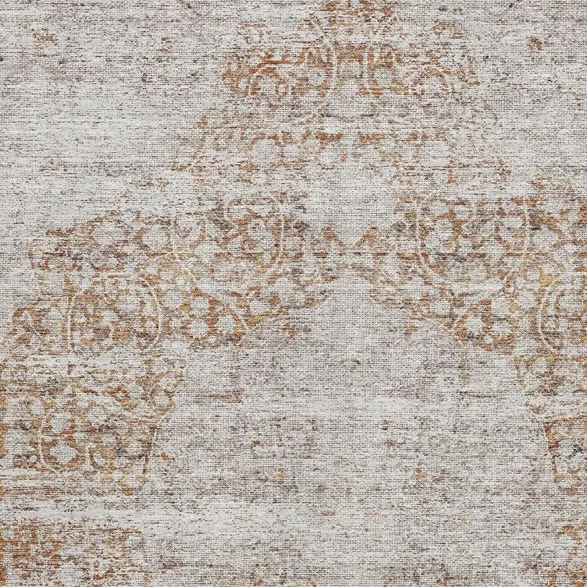Copper And Beige Medallion Washable Area Rug With UV Protection Photo 2