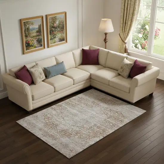 Copper And Beige Medallion Washable Area Rug With UV Protection Photo 2