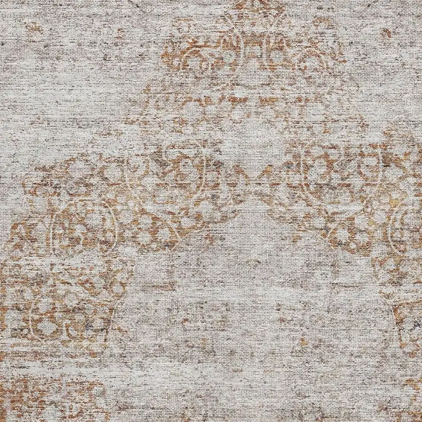 Copper And Beige Medallion Washable Area Rug With UV Protection Photo 2