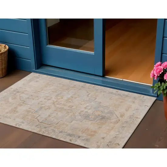 Copper And Beige Medallion Washable Indoor Outdoor Area Rug Photo 2