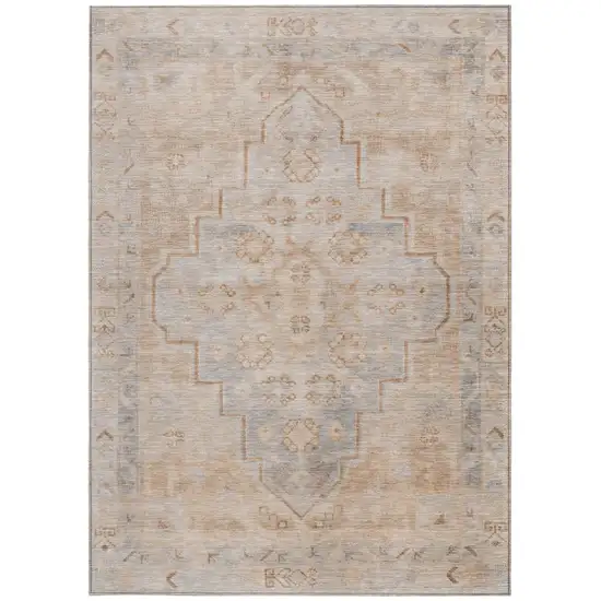 Copper And Beige Medallion Washable Indoor Outdoor Area Rug Photo 4