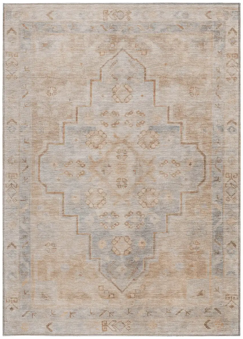 Copper And Beige Medallion Washable Indoor Outdoor Area Rug Photo 4