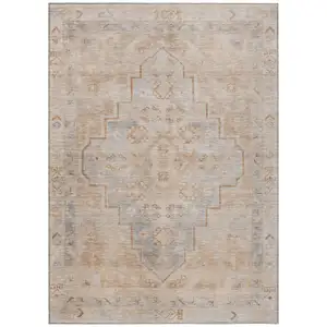 Photo of Copper And Beige Medallion Washable Indoor Outdoor Area Rug
