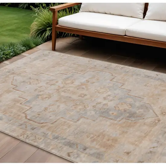 Copper And Beige Medallion Washable Indoor Outdoor Area Rug Photo 2