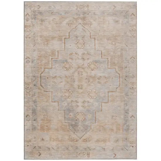 Copper And Beige Medallion Washable Indoor Outdoor Area Rug Photo 1