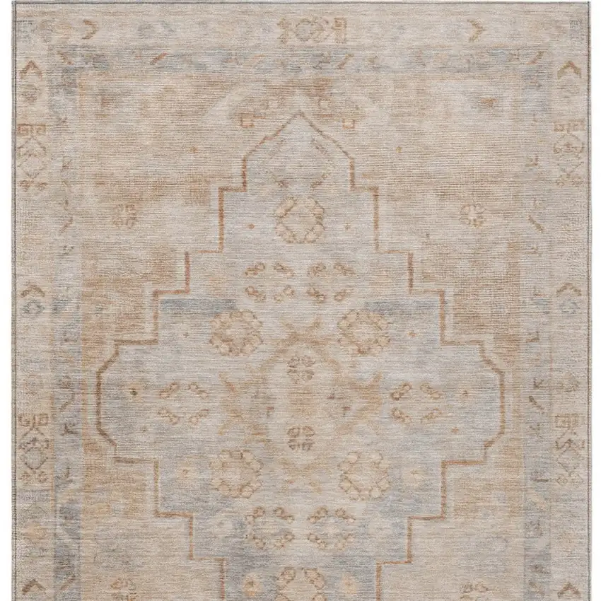 Copper And Beige Medallion Washable Indoor Outdoor Area Rug Photo 7