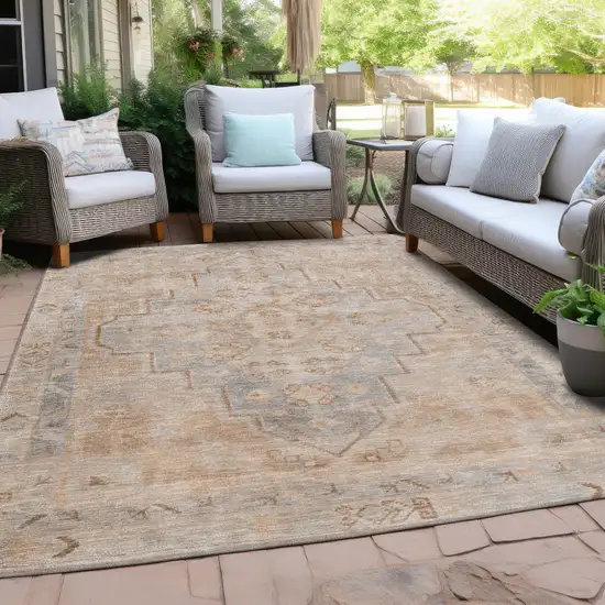Copper And Beige Medallion Washable Indoor Outdoor Area Rug Photo 6