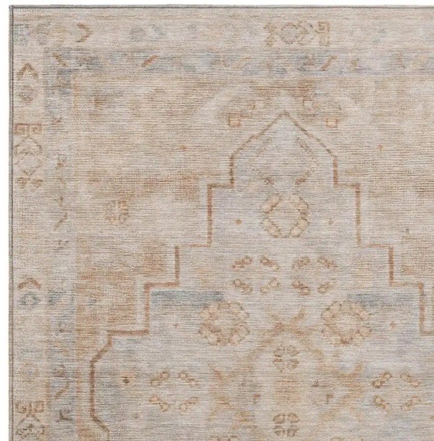 Copper And Beige Medallion Washable Indoor Outdoor Area Rug Photo 8