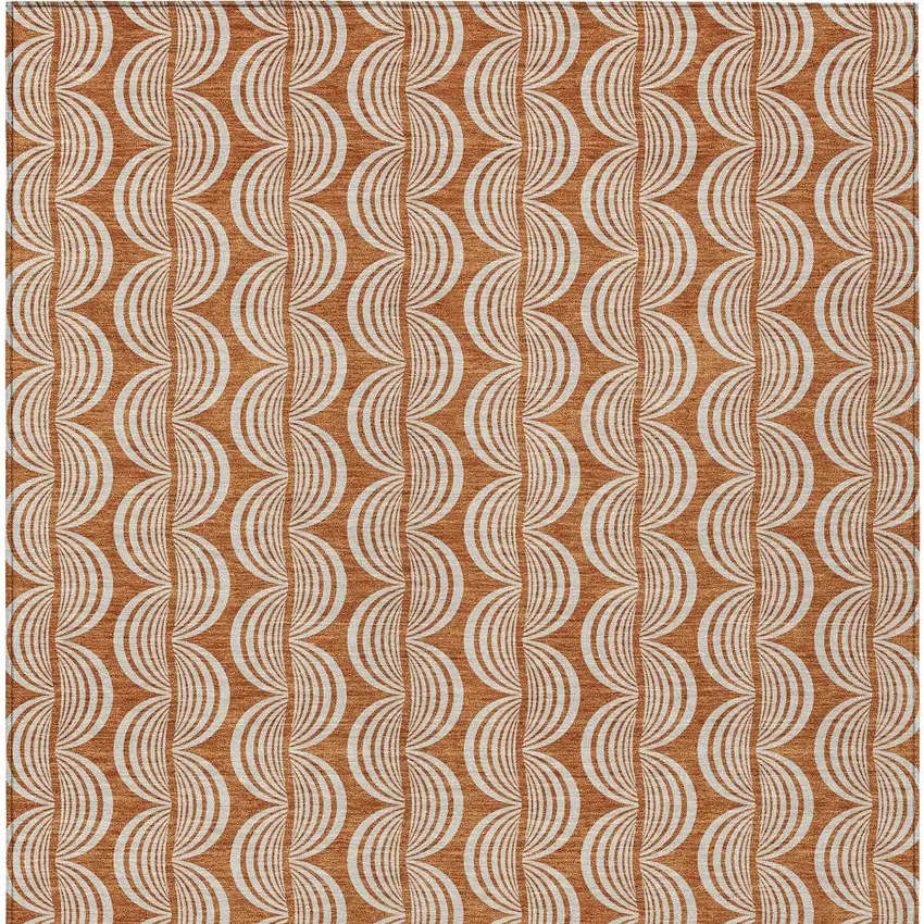 Copper And Beige Ogee Washable Indoor Outdoor Area Rug Photo 6