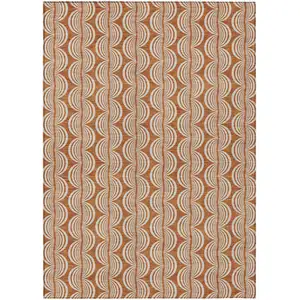 Photo of Copper And Beige Ogee Washable Indoor Outdoor Area Rug