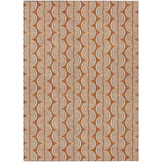 Copper And Beige Ogee Washable Indoor Outdoor Area Rug Photo 2