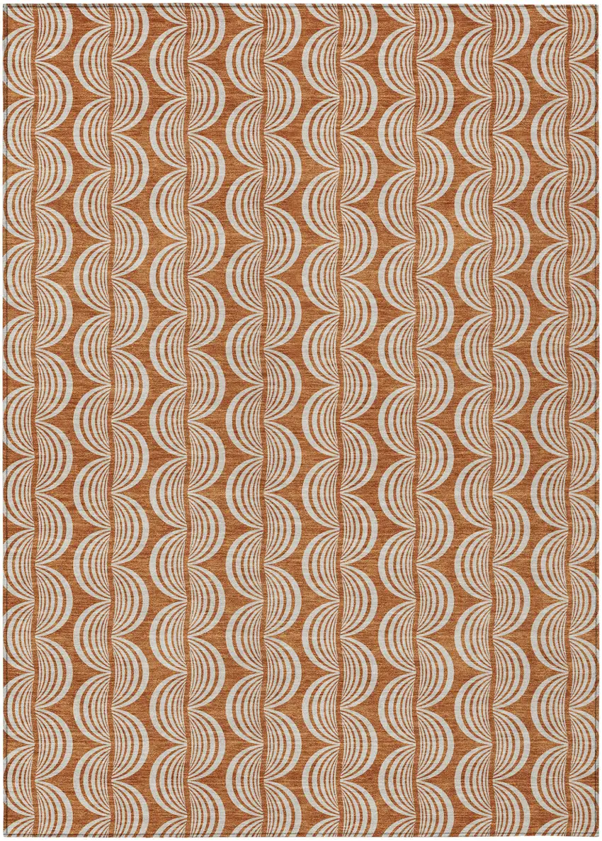 Copper And Beige Ogee Washable Indoor Outdoor Area Rug Photo 2