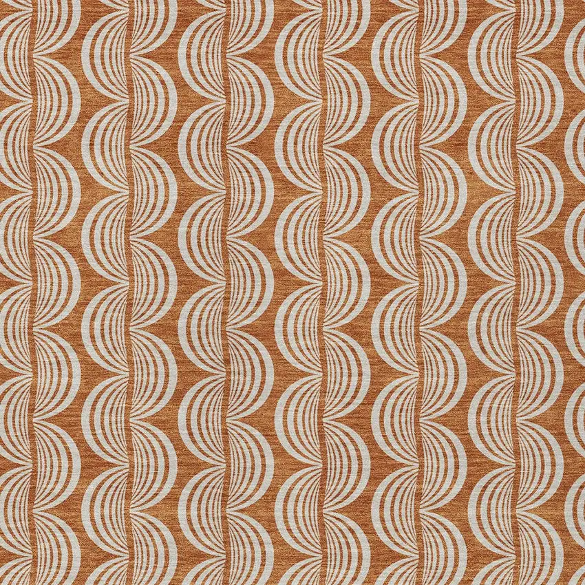 Copper And Beige Ogee Washable Indoor Outdoor Area Rug Photo 5