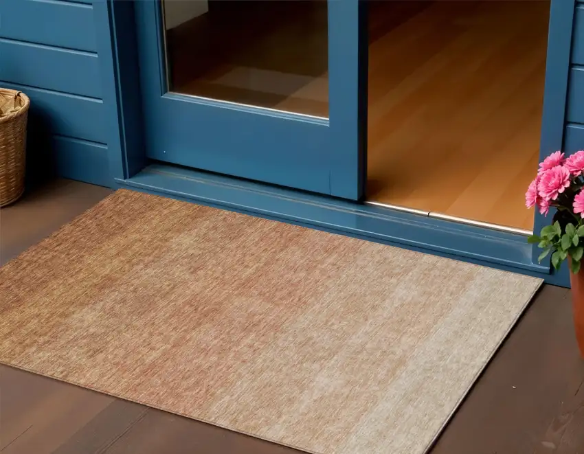 Copper And Beige Ombre Washable Indoor Outdoor Area Rug Photo 1