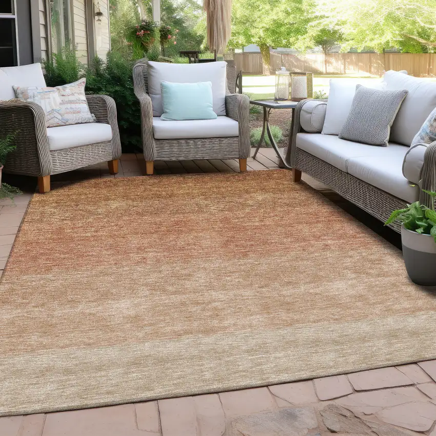 Copper And Beige Ombre Washable Indoor Outdoor Area Rug Photo 7