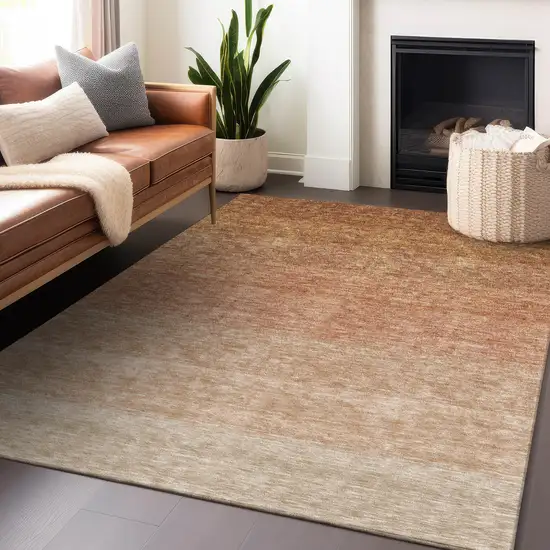 Copper And Beige Ombre Washable Indoor Outdoor Area Rug Photo 8