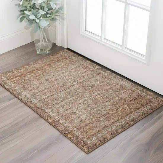 Copper And Beige Oriental Washable Area Rug With UV Protection Photo 2