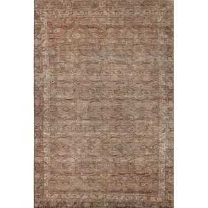 Photo of Copper And Beige Oriental Washable Area Rug With UV Protection