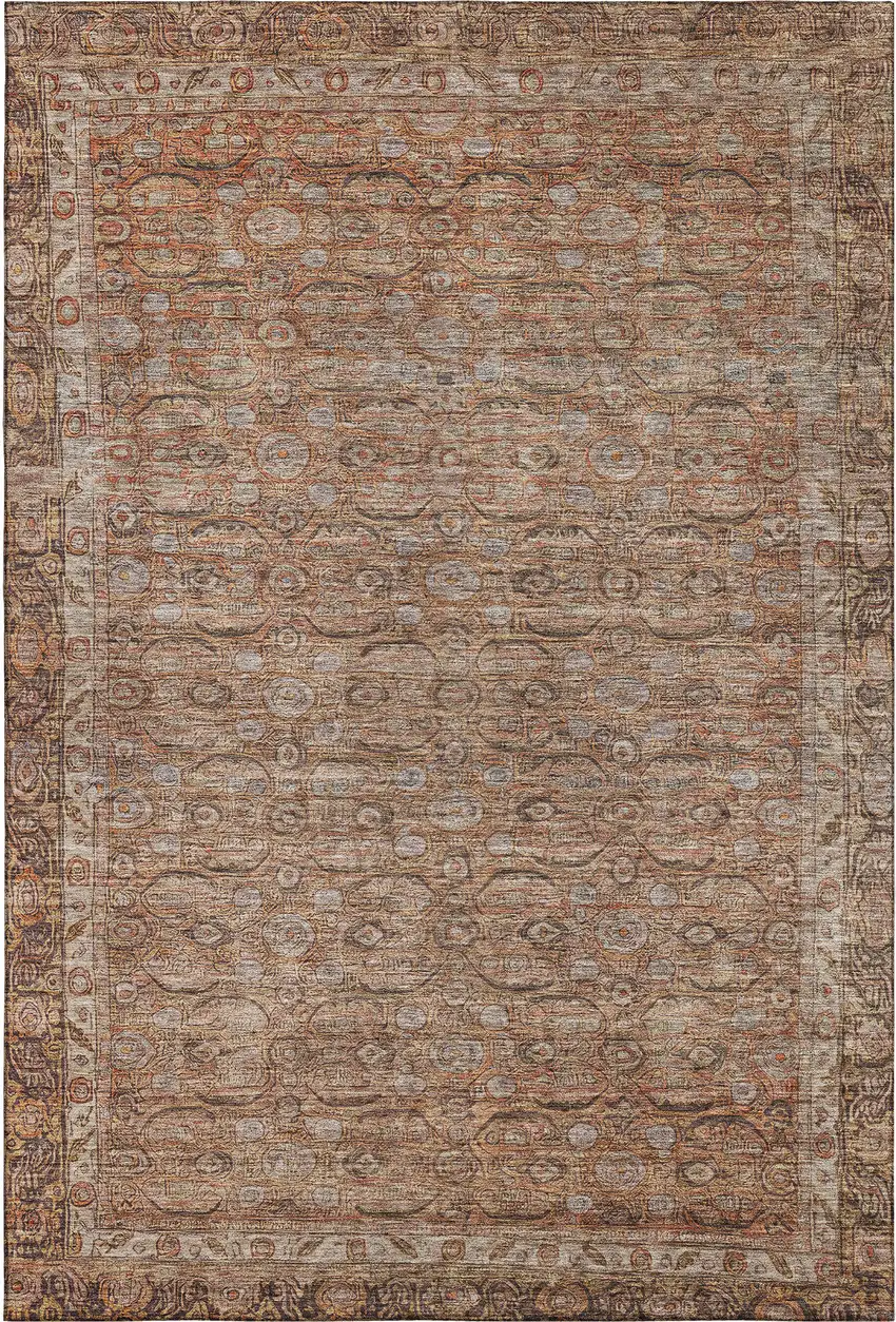 Copper And Beige Oriental Washable Area Rug With UV Protection Photo 1