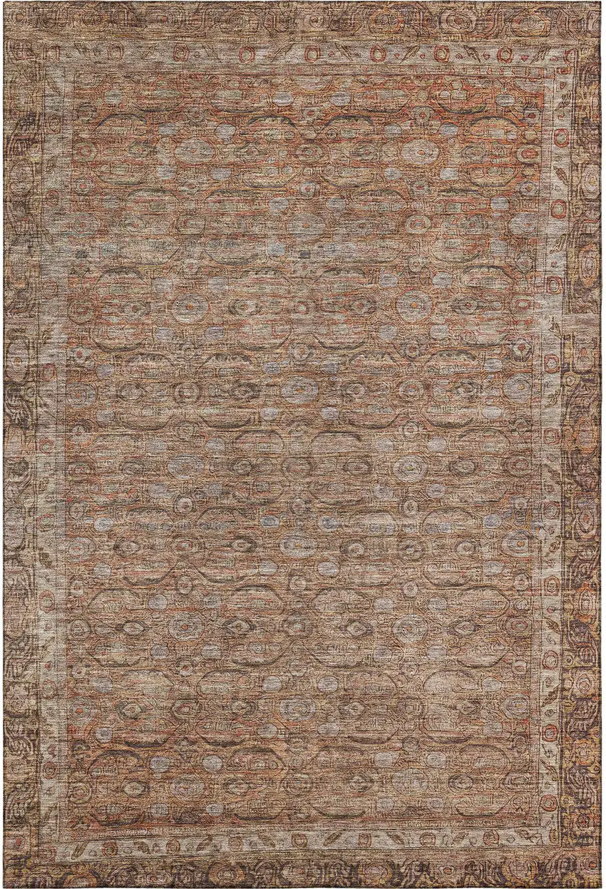 Copper And Beige Oriental Washable Area Rug With UV Protection Photo 3