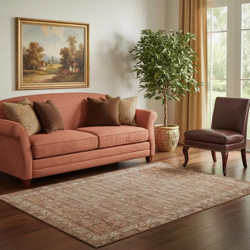 Copper And Beige Oriental Washable Area Rug With UV Protection Photo 2