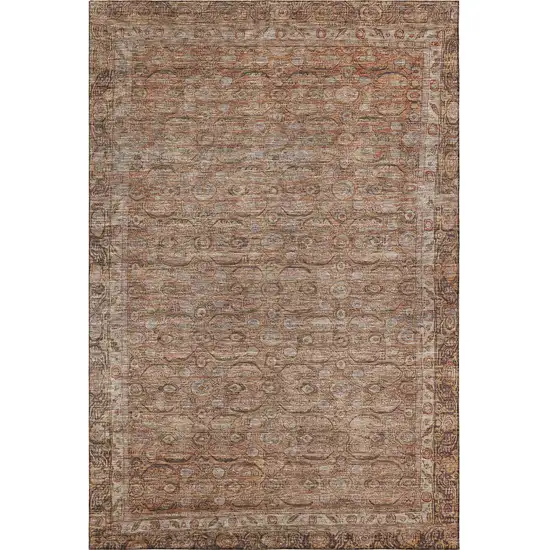 Copper And Beige Oriental Washable Area Rug With UV Protection Photo 4