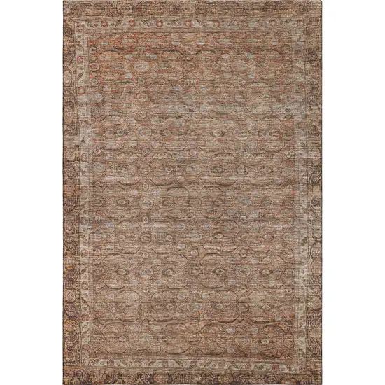 Copper And Beige Oriental Washable Area Rug With UV Protection Photo 1
