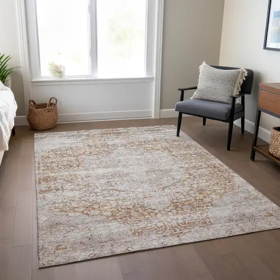 Copper And Beige Oriental Washable Indoor Outdoor Area Rug Photo 9
