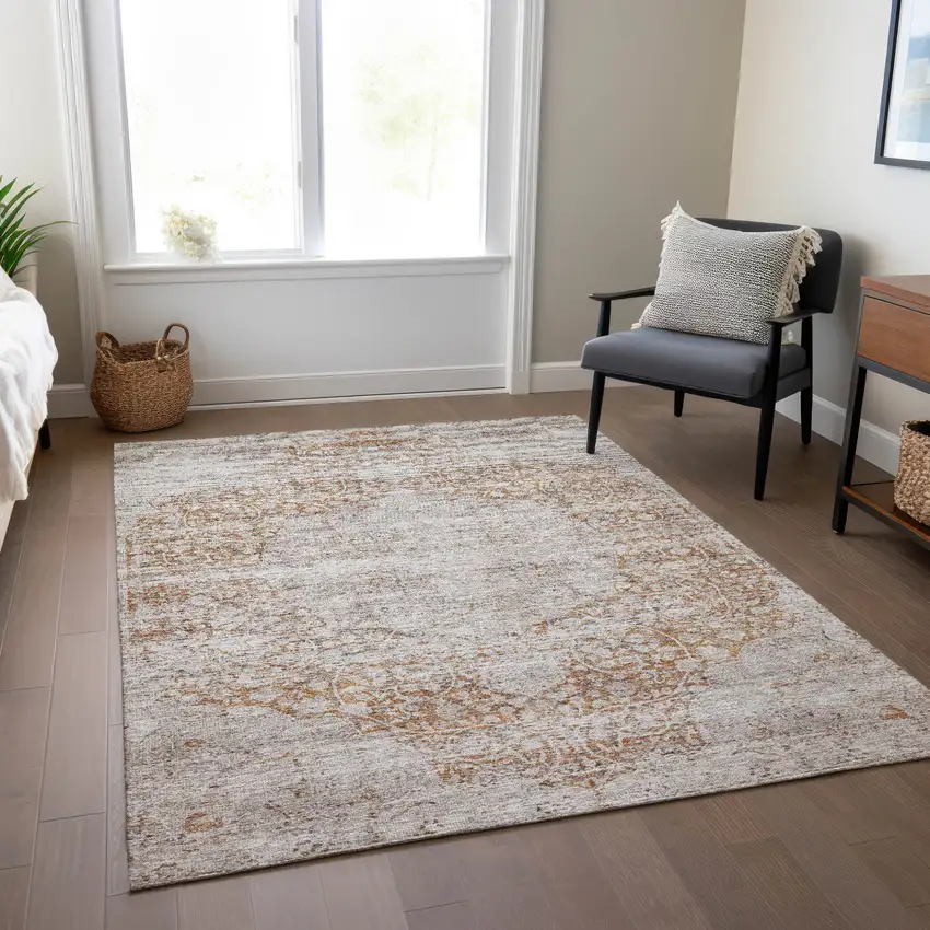 Copper And Beige Oriental Washable Indoor Outdoor Area Rug Photo 9