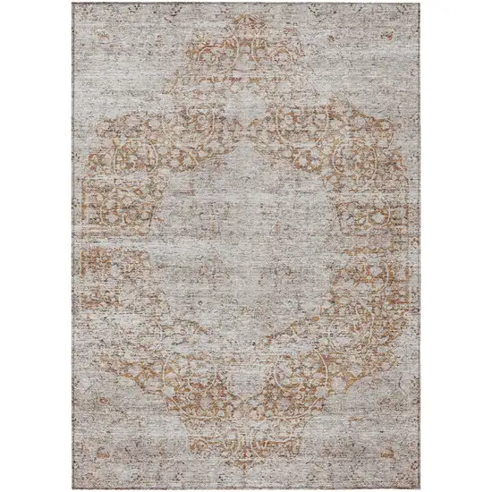 Copper And Beige Oriental Washable Indoor Outdoor Area Rug Photo 2