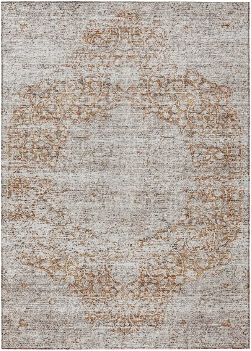 Copper And Beige Oriental Washable Indoor Outdoor Area Rug Photo 2