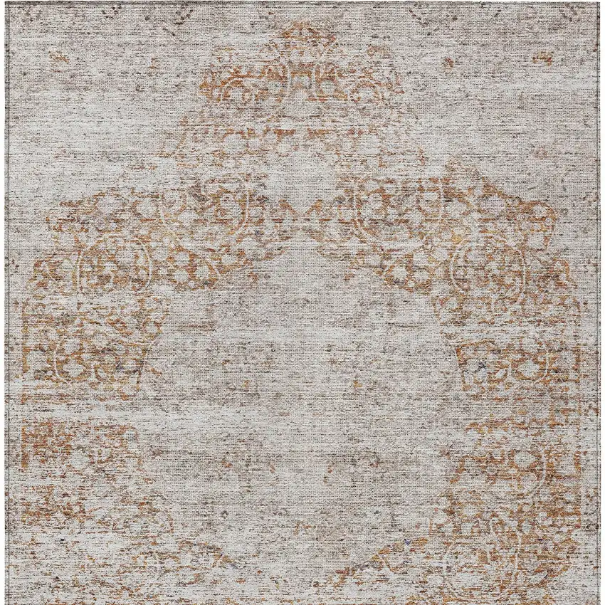 Copper And Beige Oriental Washable Indoor Outdoor Area Rug Photo 5