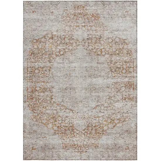 Copper And Beige Oriental Washable Indoor Outdoor Area Rug Photo 6