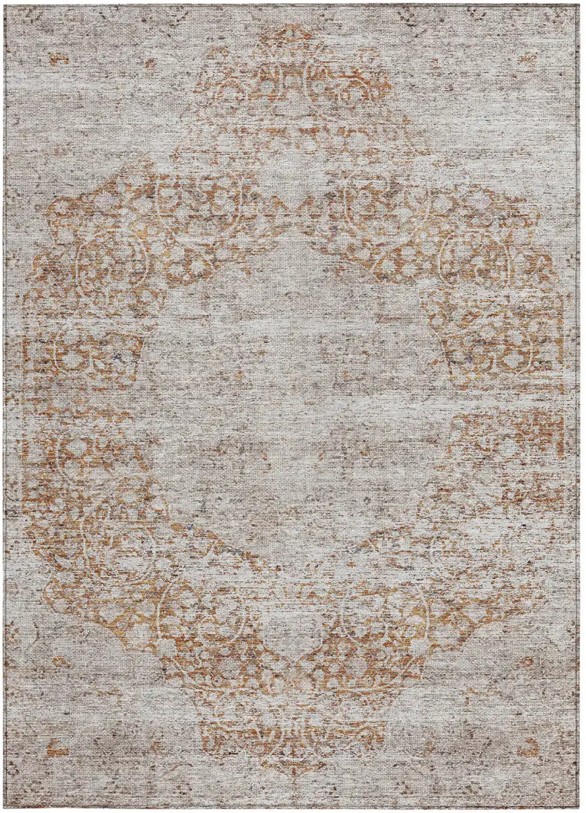 Copper And Beige Oriental Washable Indoor Outdoor Area Rug Photo 6