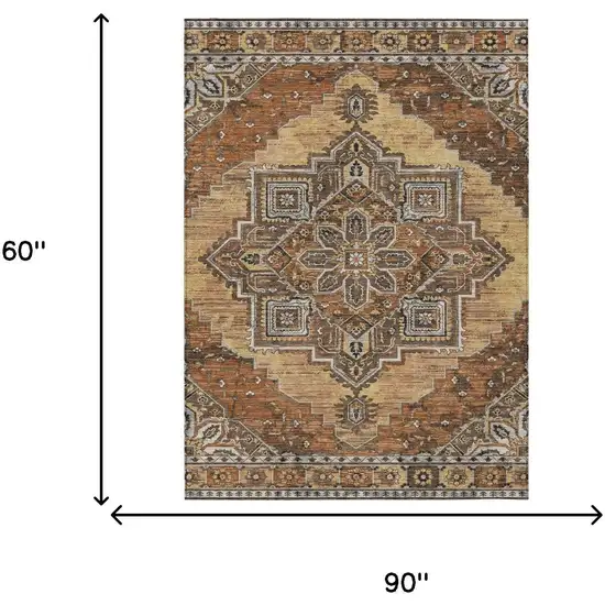 Copper And Beige Oriental Washable Indoor Outdoor Area Rug Photo 7