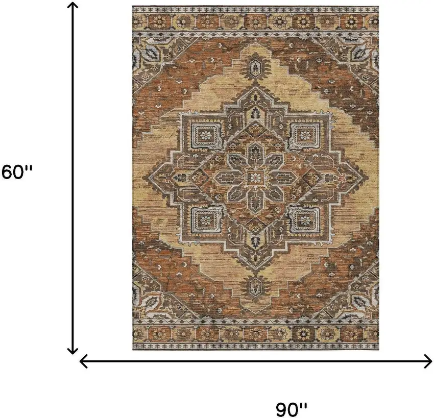 Copper And Beige Oriental Washable Indoor Outdoor Area Rug Photo 7