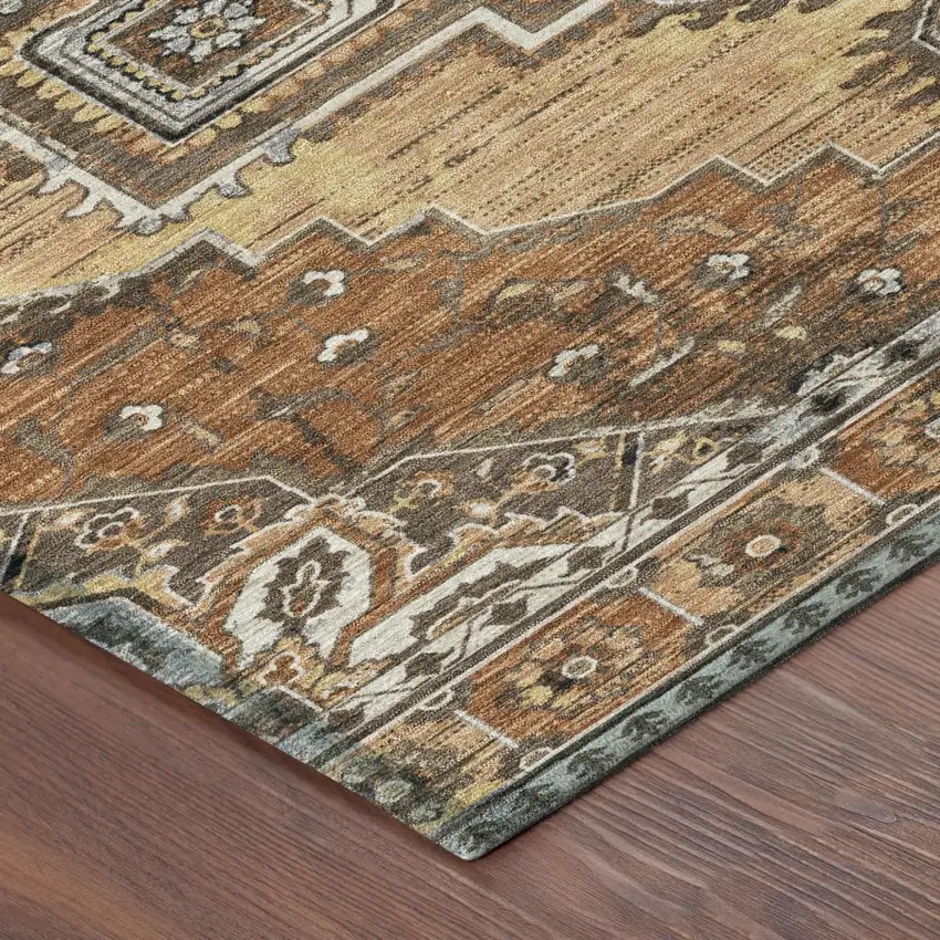 Copper And Beige Oriental Washable Indoor Outdoor Area Rug Photo 5