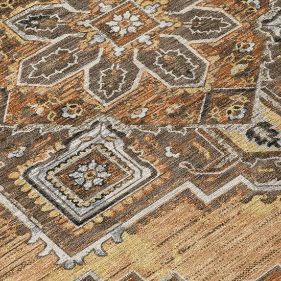 Copper And Beige Oriental Washable Indoor Outdoor Area Rug Photo 6