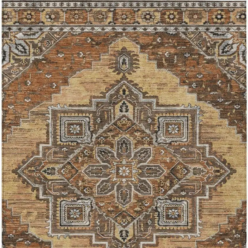 Copper And Beige Oriental Washable Indoor Outdoor Area Rug Photo 4