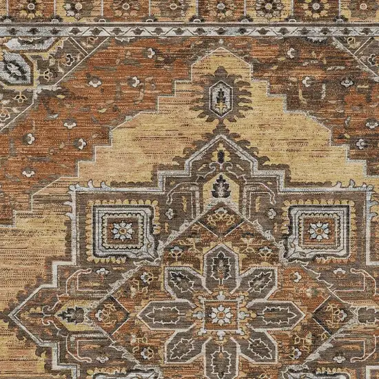 Copper And Beige Oriental Washable Indoor Outdoor Area Rug Photo 3