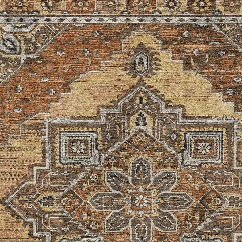 Copper And Beige Oriental Washable Indoor Outdoor Area Rug Photo 3