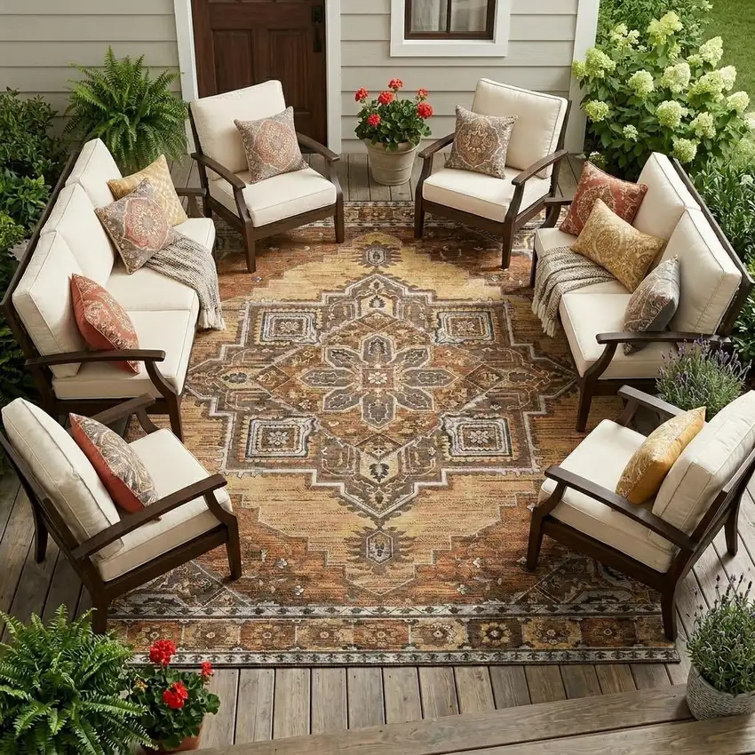 Copper And Beige Oriental Washable Indoor Outdoor Area Rug Photo 1