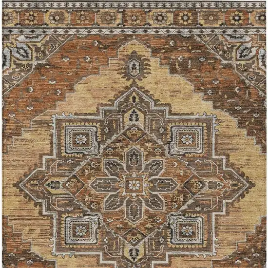 Copper And Beige Oriental Washable Indoor Outdoor Area Rug Photo 4