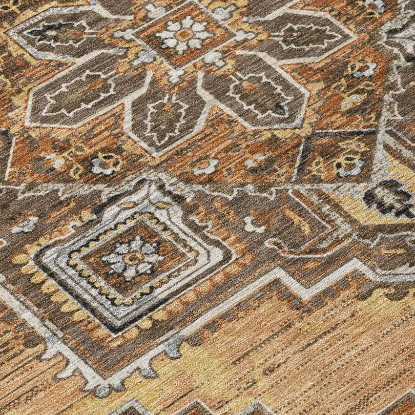 Copper And Beige Oriental Washable Indoor Outdoor Area Rug Photo 6