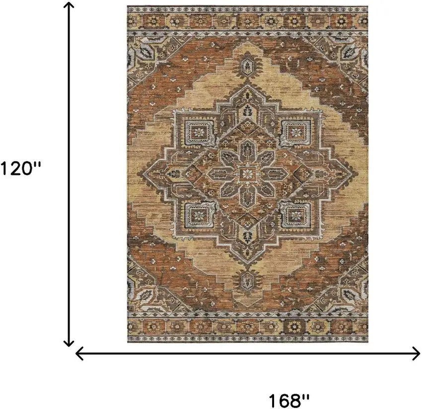 Copper And Beige Oriental Washable Indoor Outdoor Area Rug Photo 7