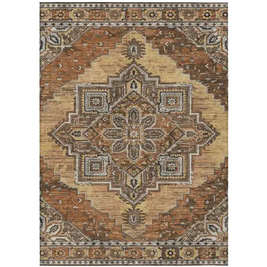 Copper And Beige Oriental Washable Indoor Outdoor Area Rug Photo 2