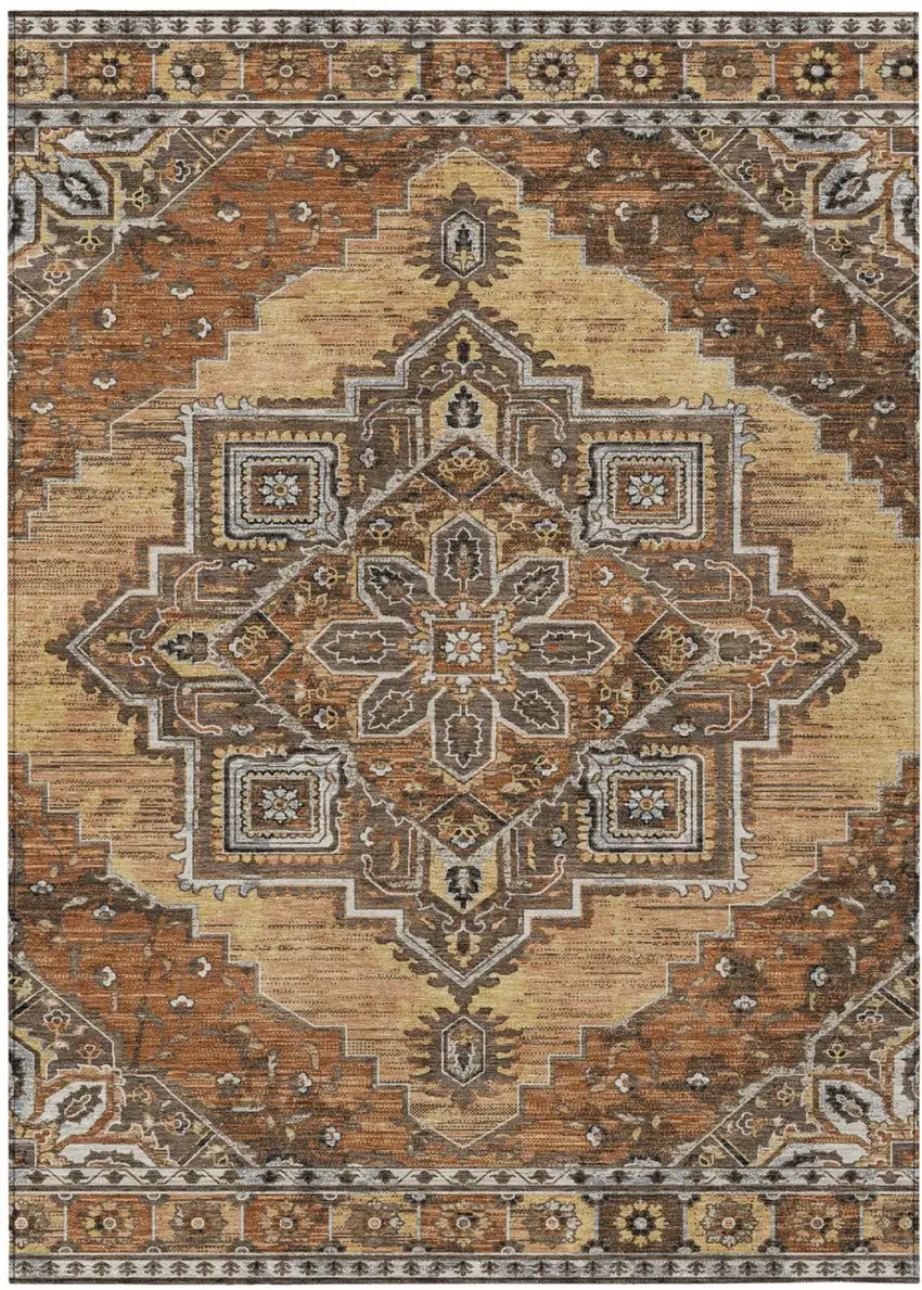 Copper And Beige Oriental Washable Indoor Outdoor Area Rug Photo 2