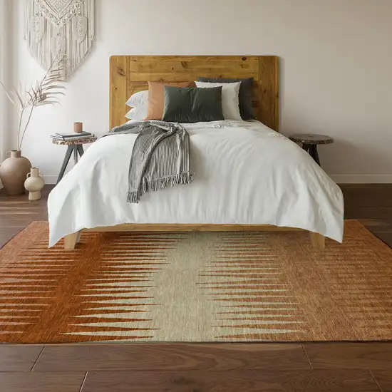 Copper And Beige Striped Washable Area Rug With UV Protection Photo 5